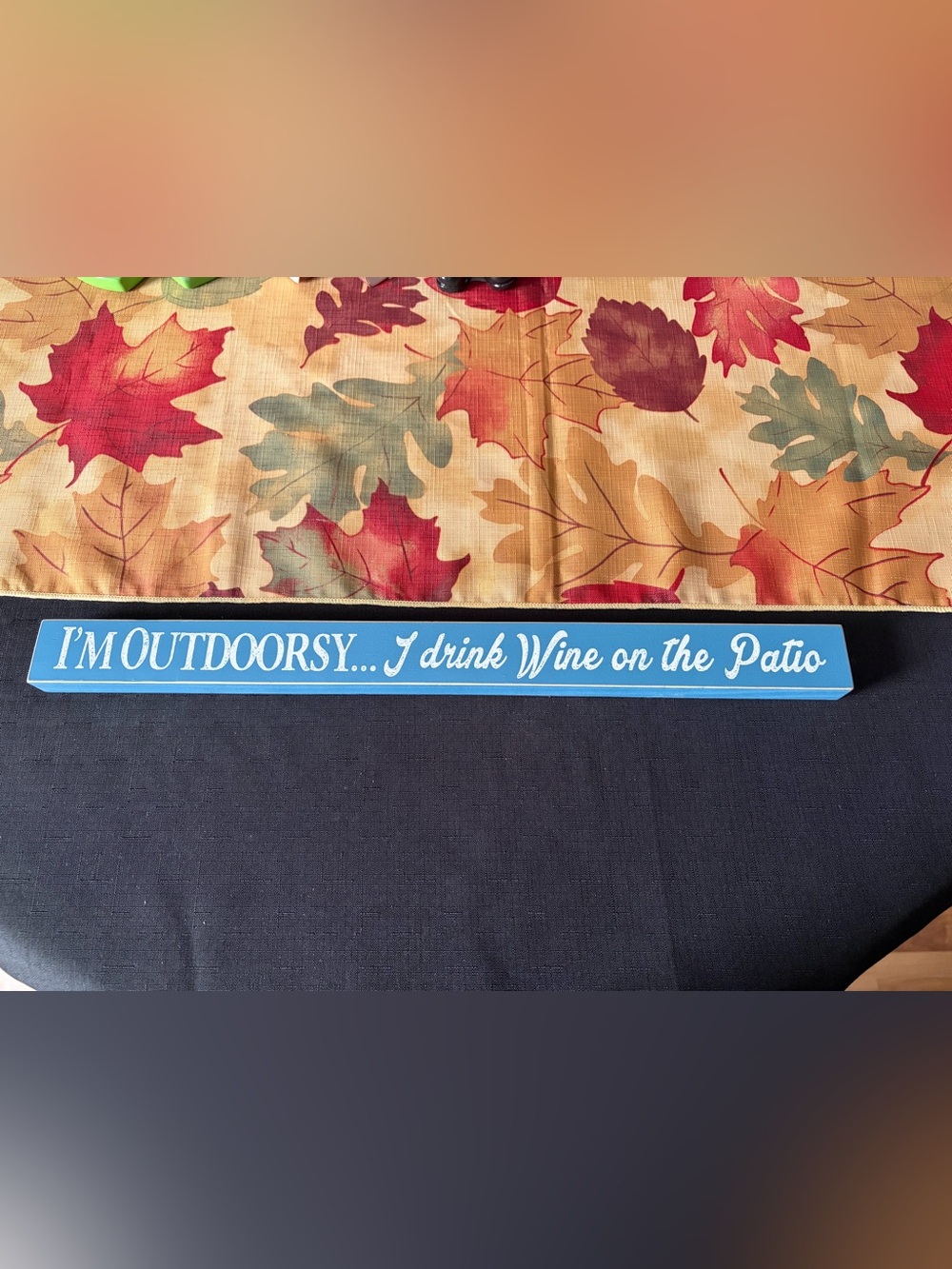Blue "I'm Outdoorsy... I drink Wine on the Patio" Decorative wood sign
